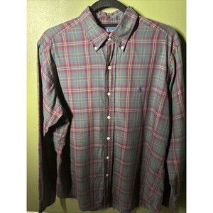 Polo Ralph Lauren Burgundy Green Check Oxford Classic Fit Cotton Mens Shirt Medi